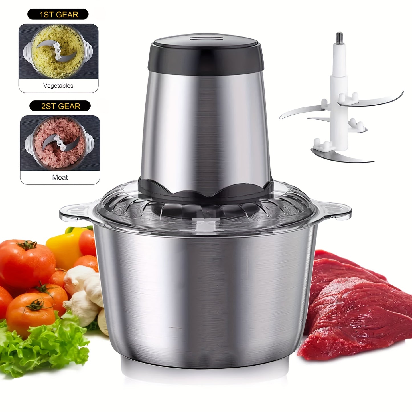 ProChef™ 2L Electric Stainless Steel Food Processor – Powerful Multi-Function Kitchen Chopper