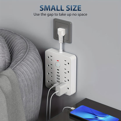 PrimeMarket™ PowerMax 14-In-1 Wall Outlet Extender with USB Ports & Smart Switch – Surge Protected Power Strip