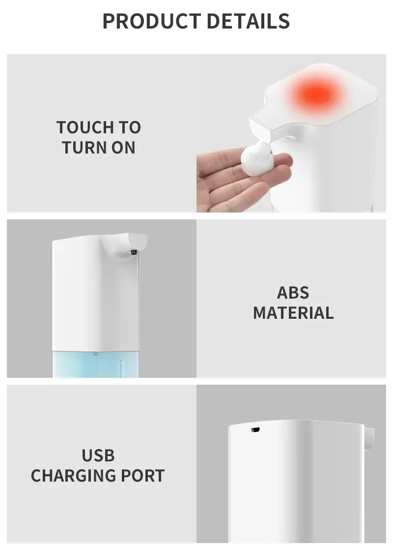 Automatic Touchless Soap Dispenser – USB Rechargeable Infrared Sensor Foaming Hand Soap Dispenser for Kitchen & Bathroom