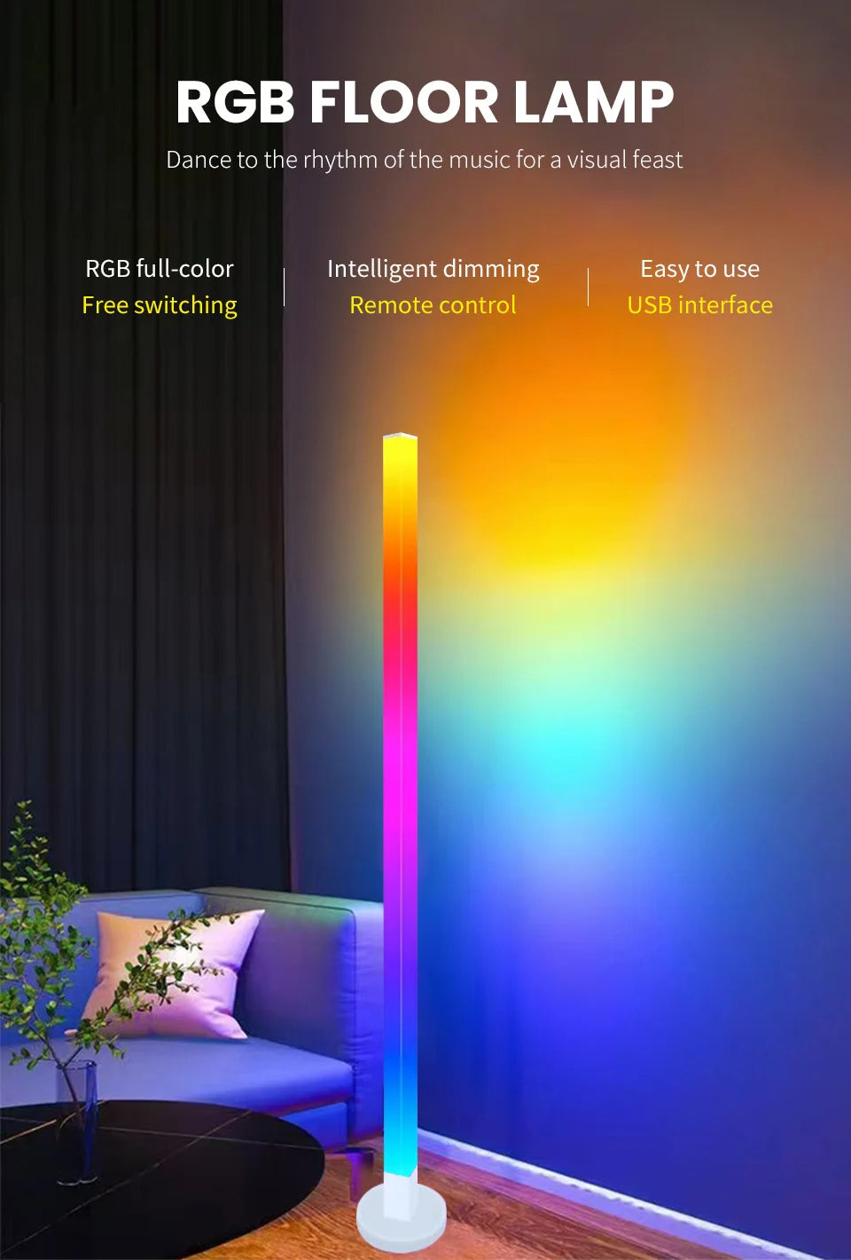 150cm Smart RGB LED Corner Floor Lamp – App & Remote Control Ambient Light for Bedroom, Gaming & Living Room
