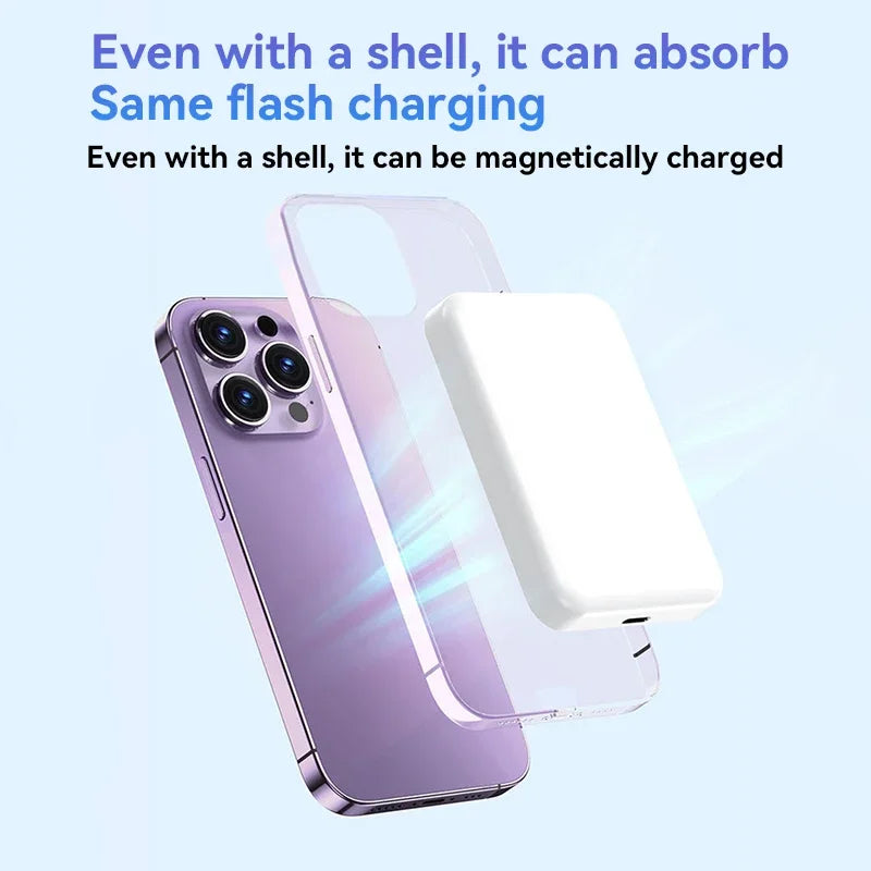50000mAh Magnetic Wireless Power Bank – 22.5W Fast Charging Portable Battery (Black & White)