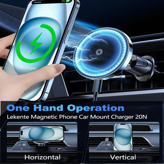 Magnetic Wireless Car Charger Mount 15W – Compatible with iPhone 12 / 13 / 14 / 15 / 16 Series – Fast Charging Magnetic Phone Holder for Car Vent