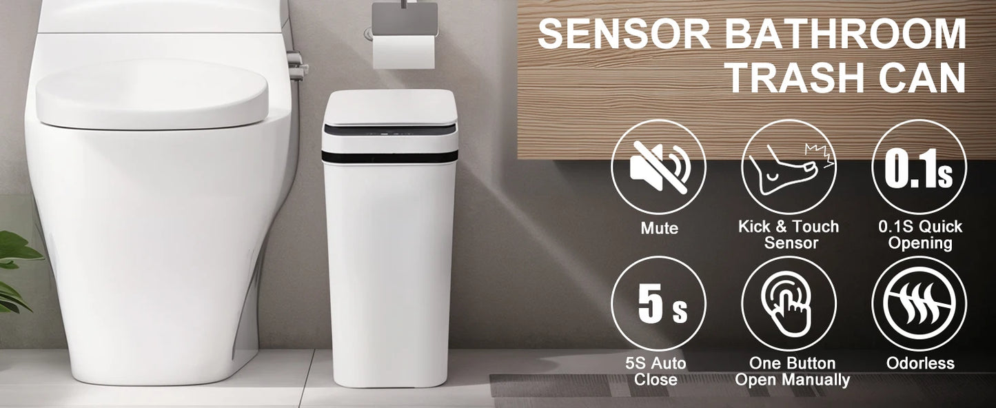 PrimeMarket™ SmartMotion 12L Automatic Touchless Trash Can – 2 Pack Motion Sensor Garbage Bin with Soft-Close Lid for Bathroom & Bedroom