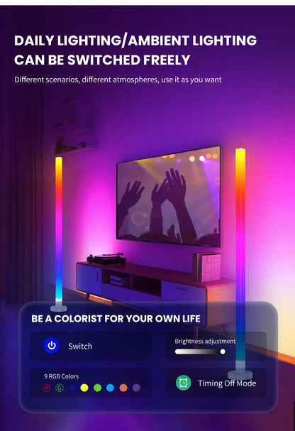 150cm Smart RGB LED Corner Floor Lamp – App & Remote Control Ambient Light for Bedroom, Gaming & Living Room