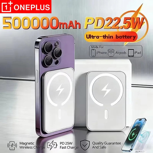 50000mAh Magnetic Wireless Power Bank – 22.5W Fast Charging Portable Battery (Black & White)