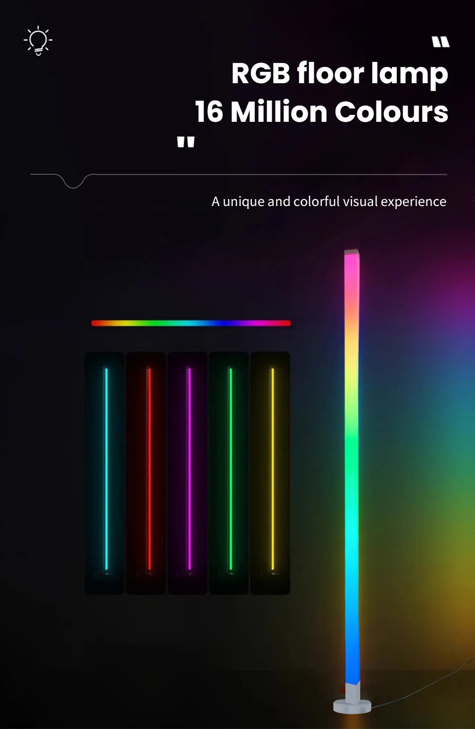 150cm Smart RGB LED Corner Floor Lamp – App & Remote Control Ambient Light for Bedroom, Gaming & Living Room