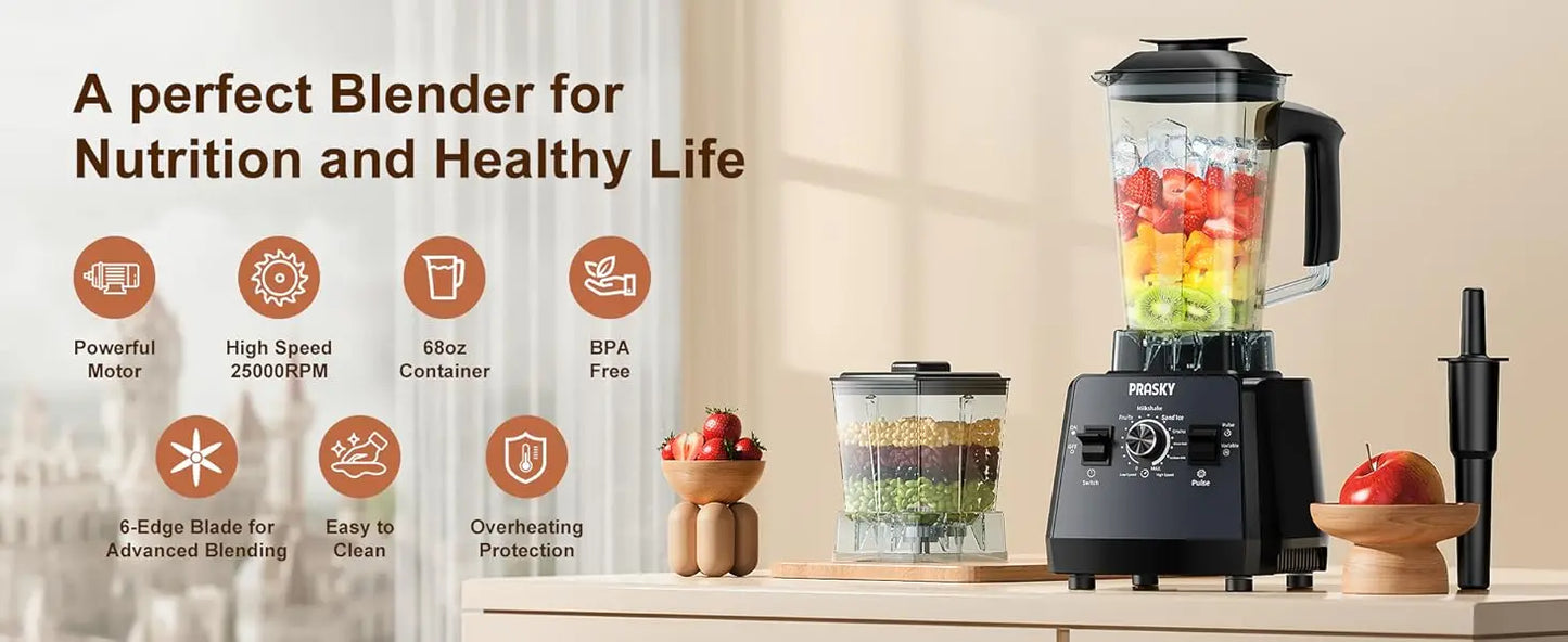 PrimeMarket ProBlend 2400W High-Performance Blender & Grinder Combo – 68oz BPA-Free Pitcher, 6-Blade Stainless Steel, Ice Crushing & Smoothie Power