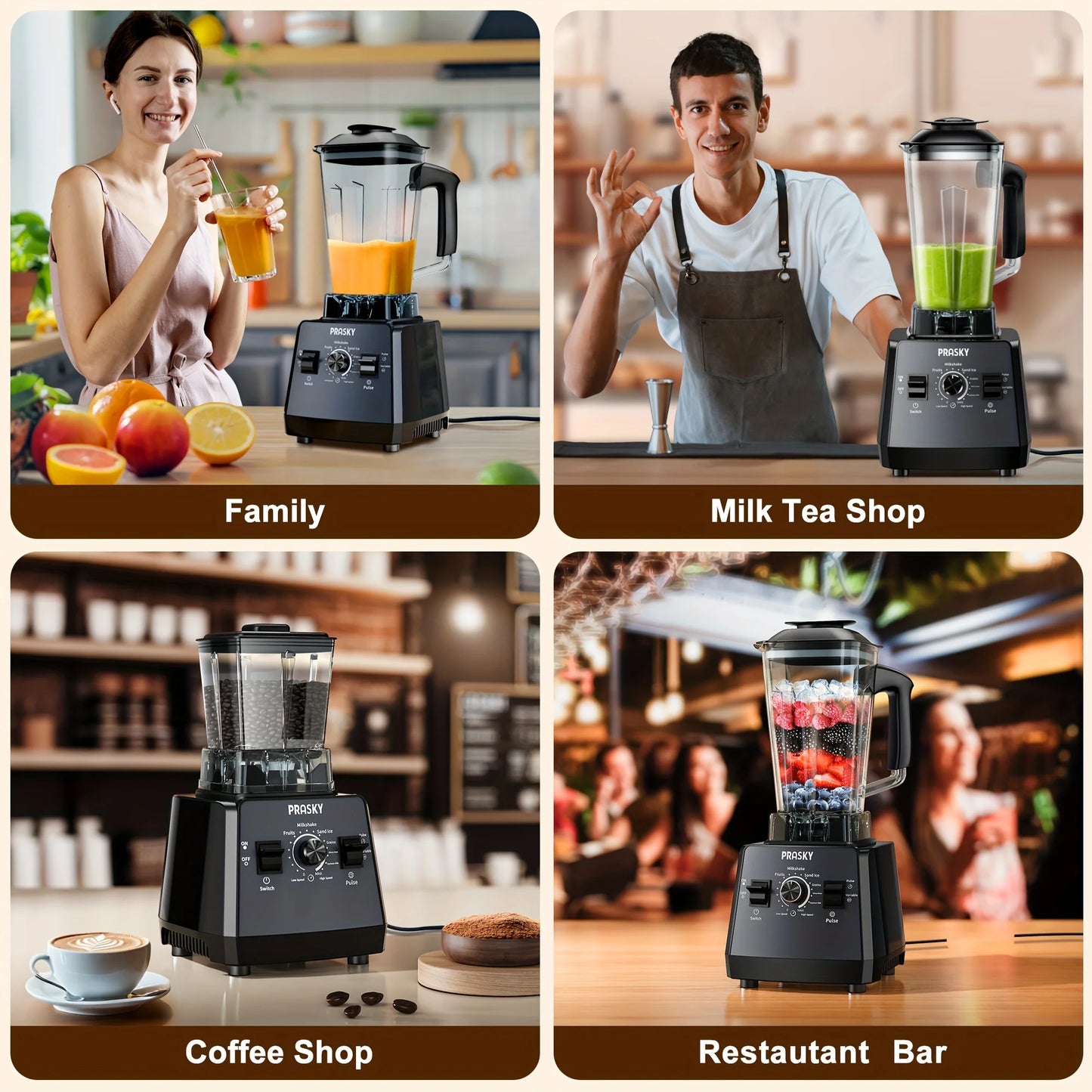 PrimeMarket ProBlend 2400W High-Performance Blender & Grinder Combo – 68oz BPA-Free Pitcher, 6-Blade Stainless Steel, Ice Crushing & Smoothie Power