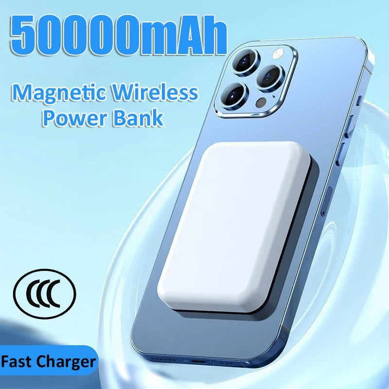 50000mAh Magnetic Wireless Power Bank – 22.5W Fast Charging Portable Battery (Black & White)
