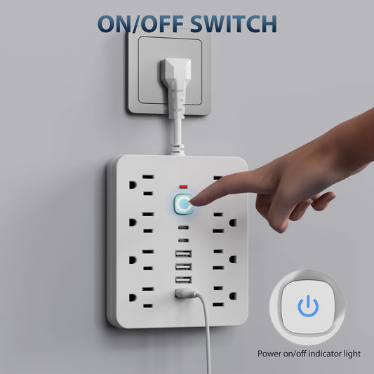 PrimeMarket™ PowerMax 14-In-1 Wall Outlet Extender with USB Ports & Smart Switch – Surge Protected Power Strip