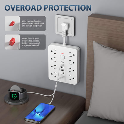 PrimeMarket™ PowerMax 14-In-1 Wall Outlet Extender with USB Ports & Smart Switch – Surge Protected Power Strip